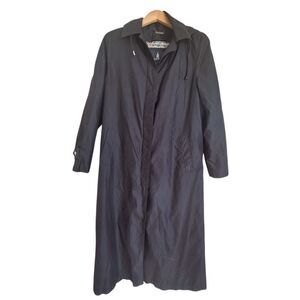 London Fog Black Maxi Trench Coat Lined With Detachable Hood + Zip Out Warmer 8